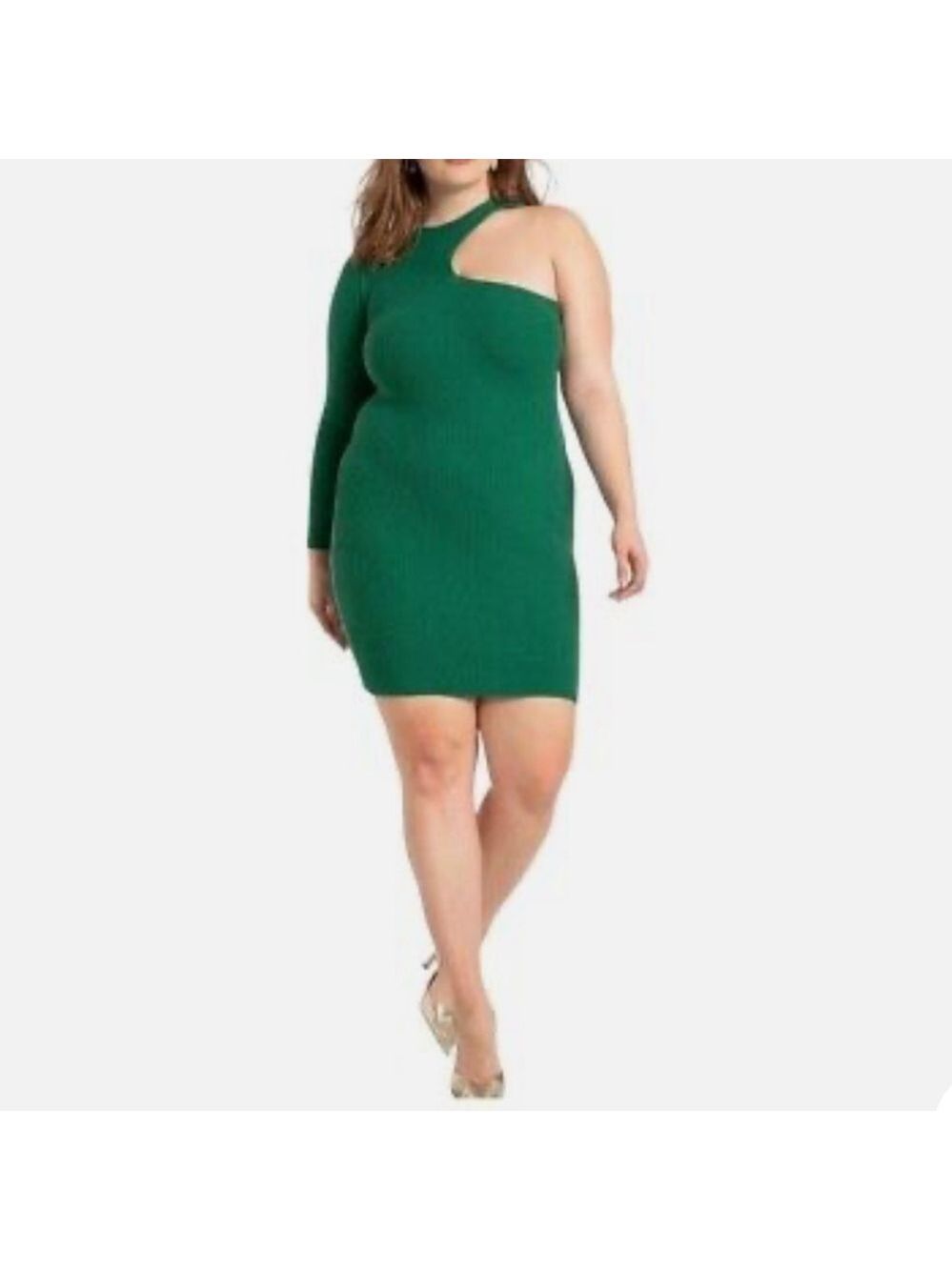Eloquii Plus Size Asymmetrical One Sleeve Bodycon Knit Sweater Dress Apple Green